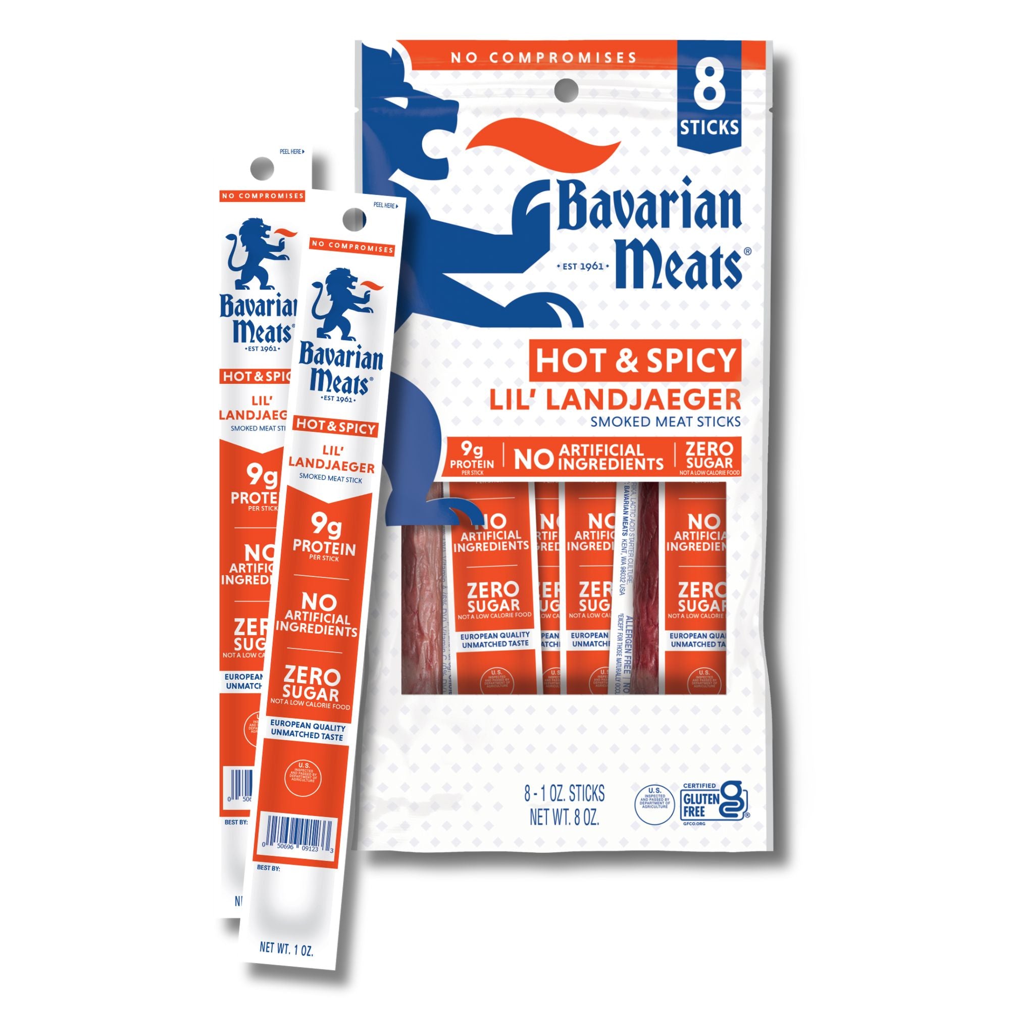 う*み様 Butcher ProductS Hot & Spicy Lil' Landjaeger Snack Sticks- 1 oz -8 Sticks