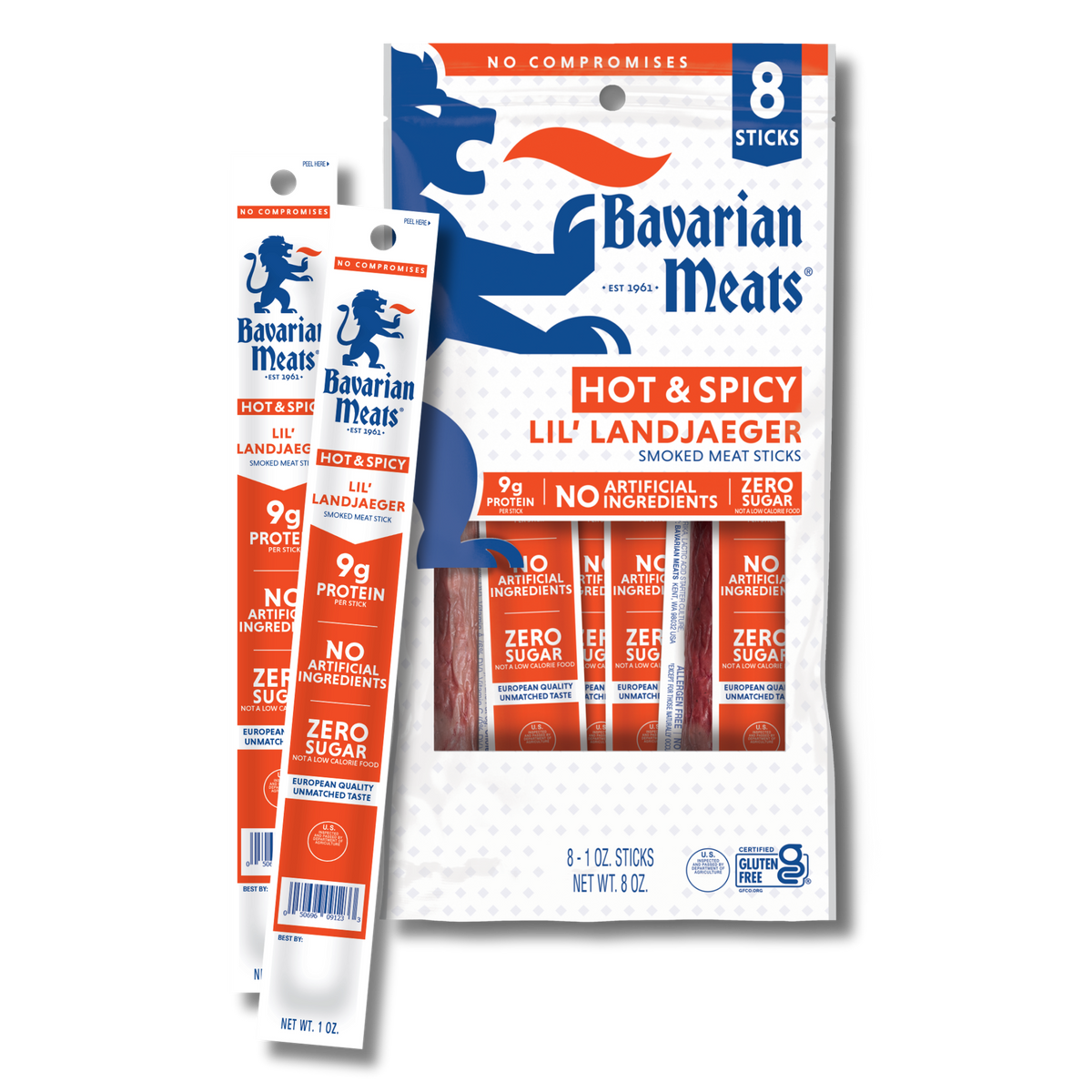 Hot & Spicy Lil' Landjaeger Snack Sticks- 1 oz -8 Sticks