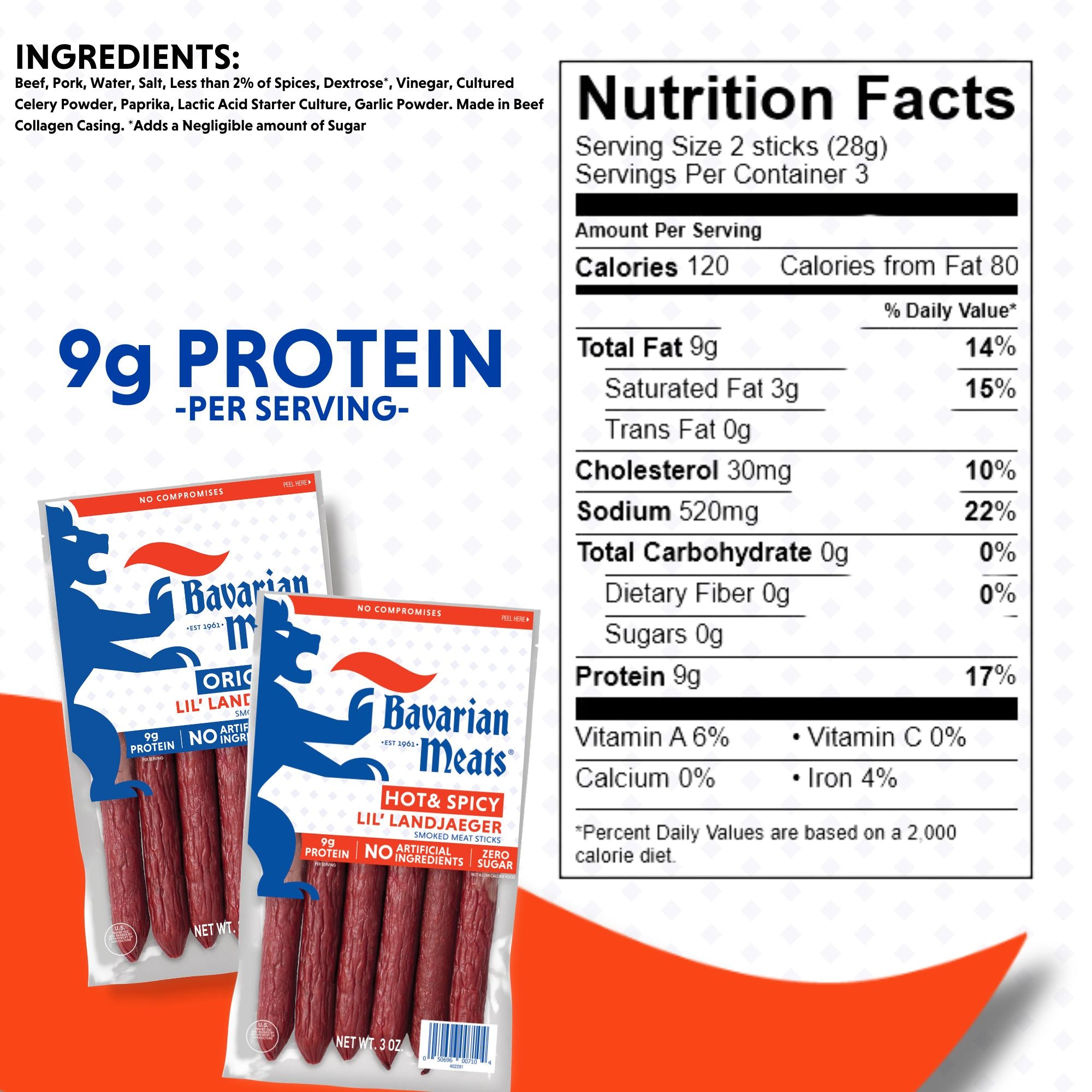 Hot & Spicy Lil' Landjaeger Snack Sticks Pack - 3oz (6 Pack
